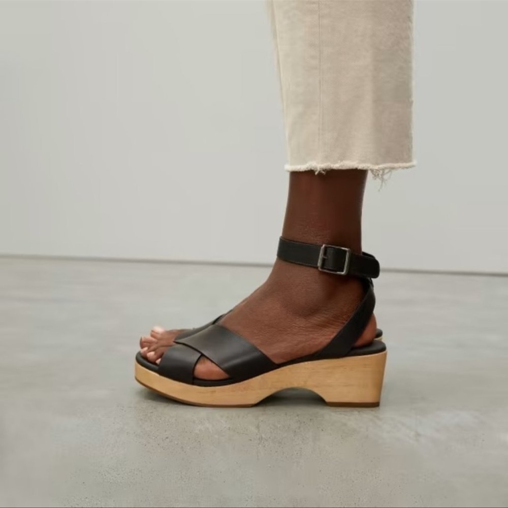 NEW Everlane The Clog Sandal Black Leather 8 Wooden Heel
